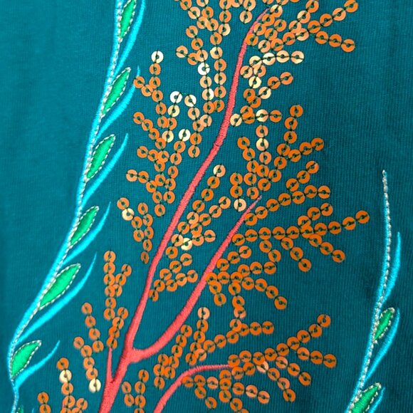 Bob Mackie vintage 90s green teal embellished embroidered coral reef tunic W's L - Picture 4 of 7